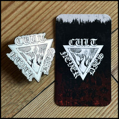 Official CULT NEVER DIES cast metal badge