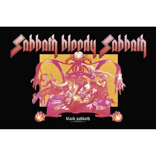 Album cover for 'Sabbath Bloody Sabbath' by Black Sabbath with a central illustration and text.