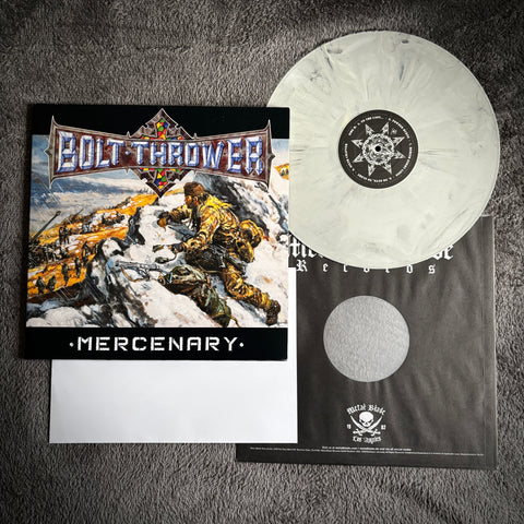 Bolt Thrower ‎– Mercenary LP (Snow Slush White Marbled vinyl, 2021)  *preowned/collectible, excellent condition, minor sleeve wear*