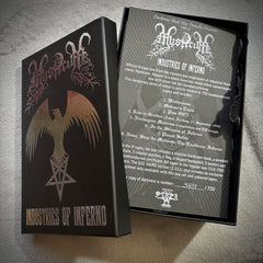 MYSTICUM: Industries of Inferno (ltd 8 cassette boxset & hardcover book + pendant and chain, patches, flag, posters) *preowned/collectible, small split*