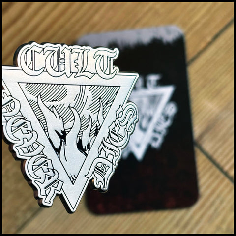 Official CULT NEVER DIES cast metal badge