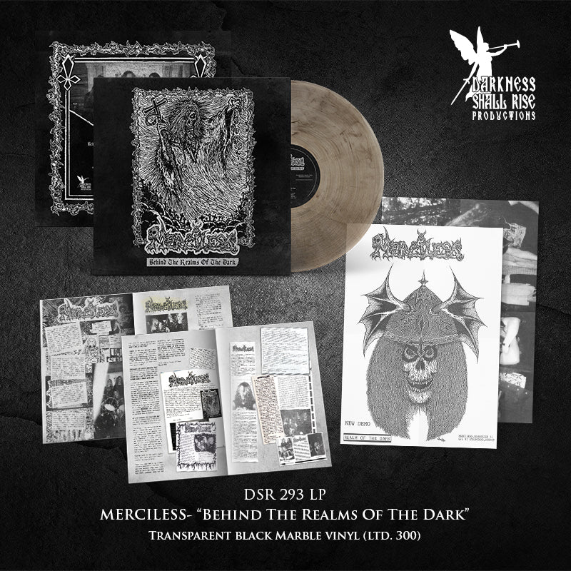 MERCILESS: Behind the Realms of the Dark LP (Transparent black vinyl, Cult Swedish death/thrash, 1987 and 1988 classic demos)