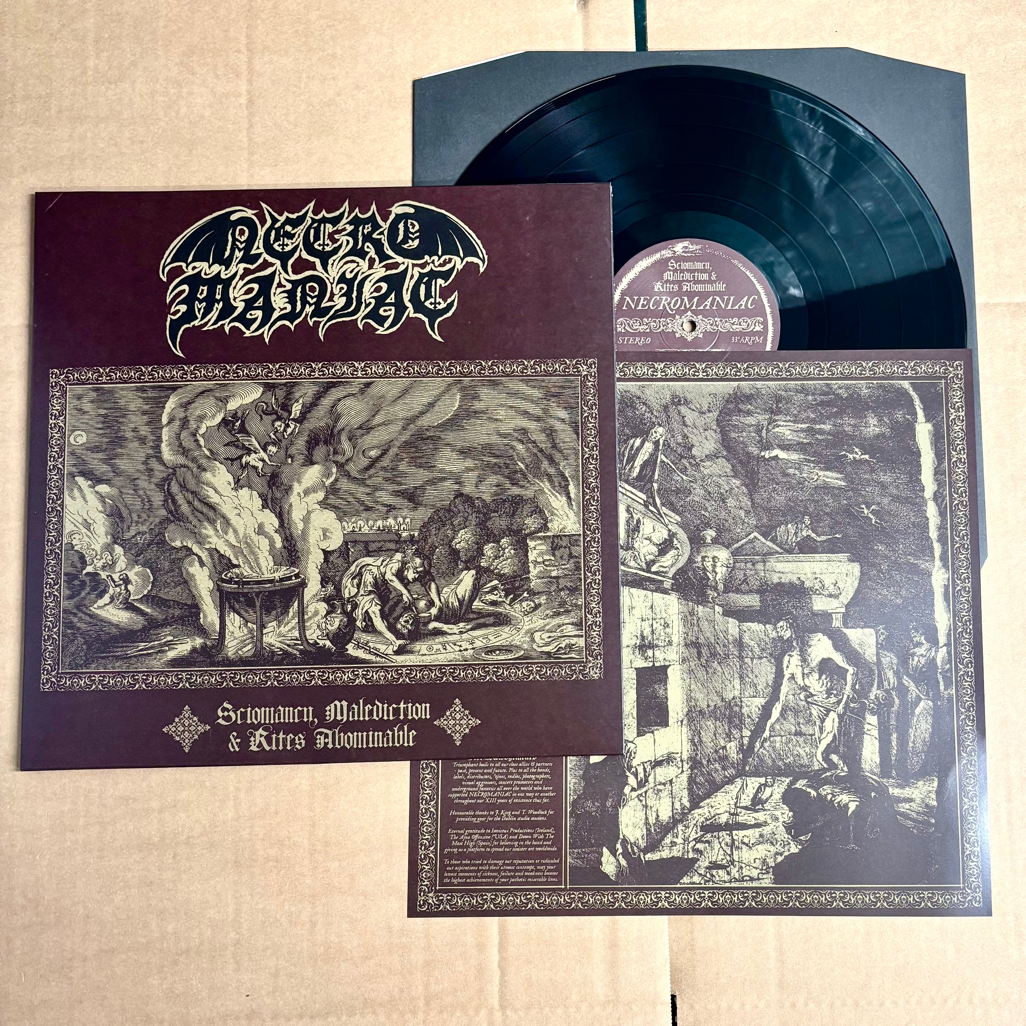 NECROMANIAC: Sciomancy, Malediction & Rites Abominable LP (black vinyl, debut album from cult death/black/thrash horde) *new*