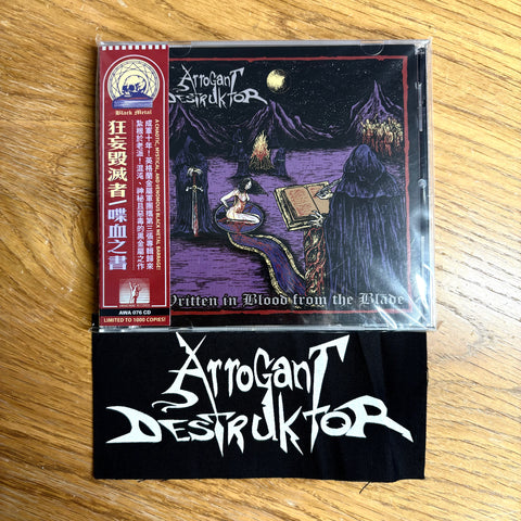 ARROGANT DESTRUKTOR: Written in Blood from the Blade CD (UK black metal / black thrash, includes patch)