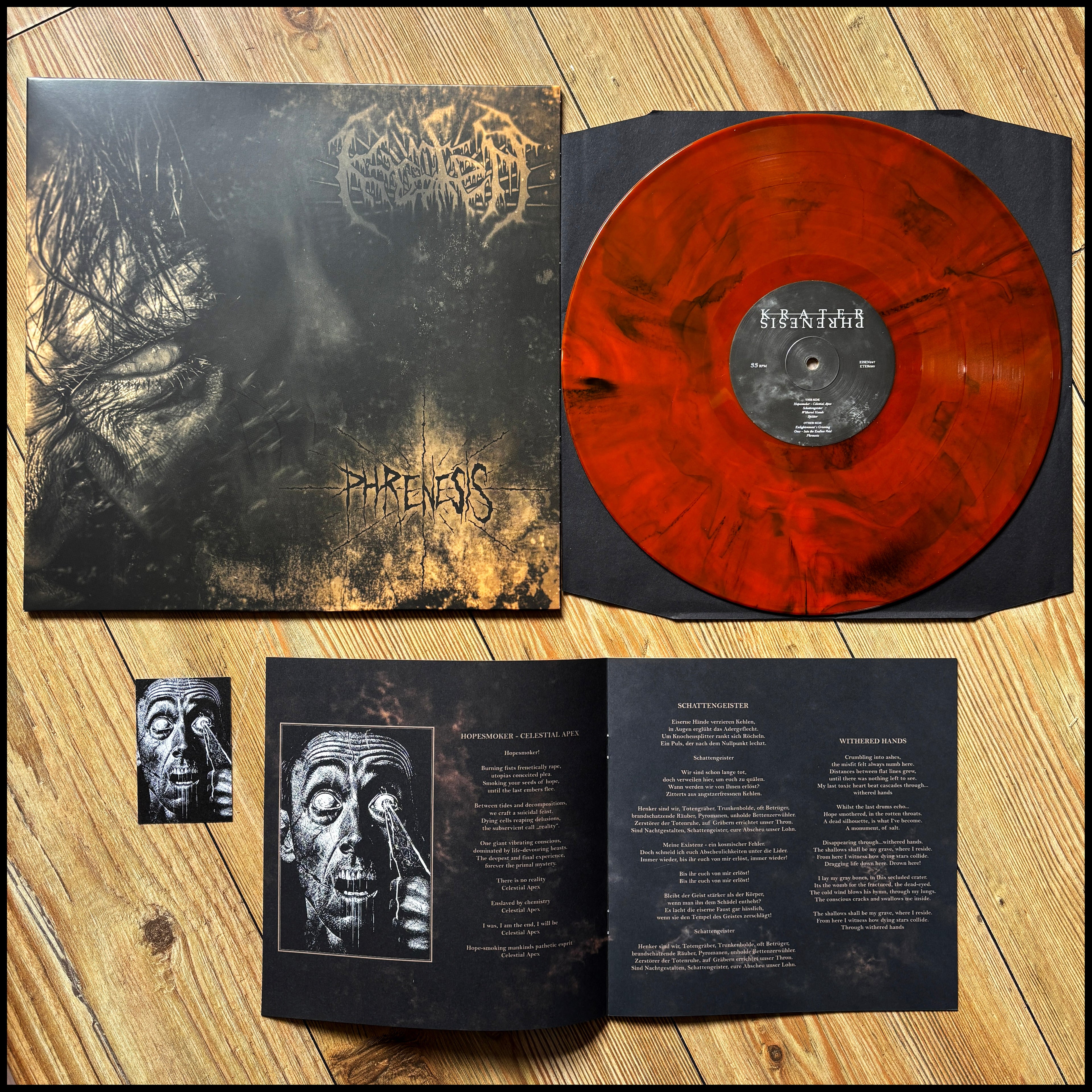 MOVING SALE: KRATER: Phrenesis LP (new, smoked amber vinyl, download card, respected German BM misanthropists) *new*