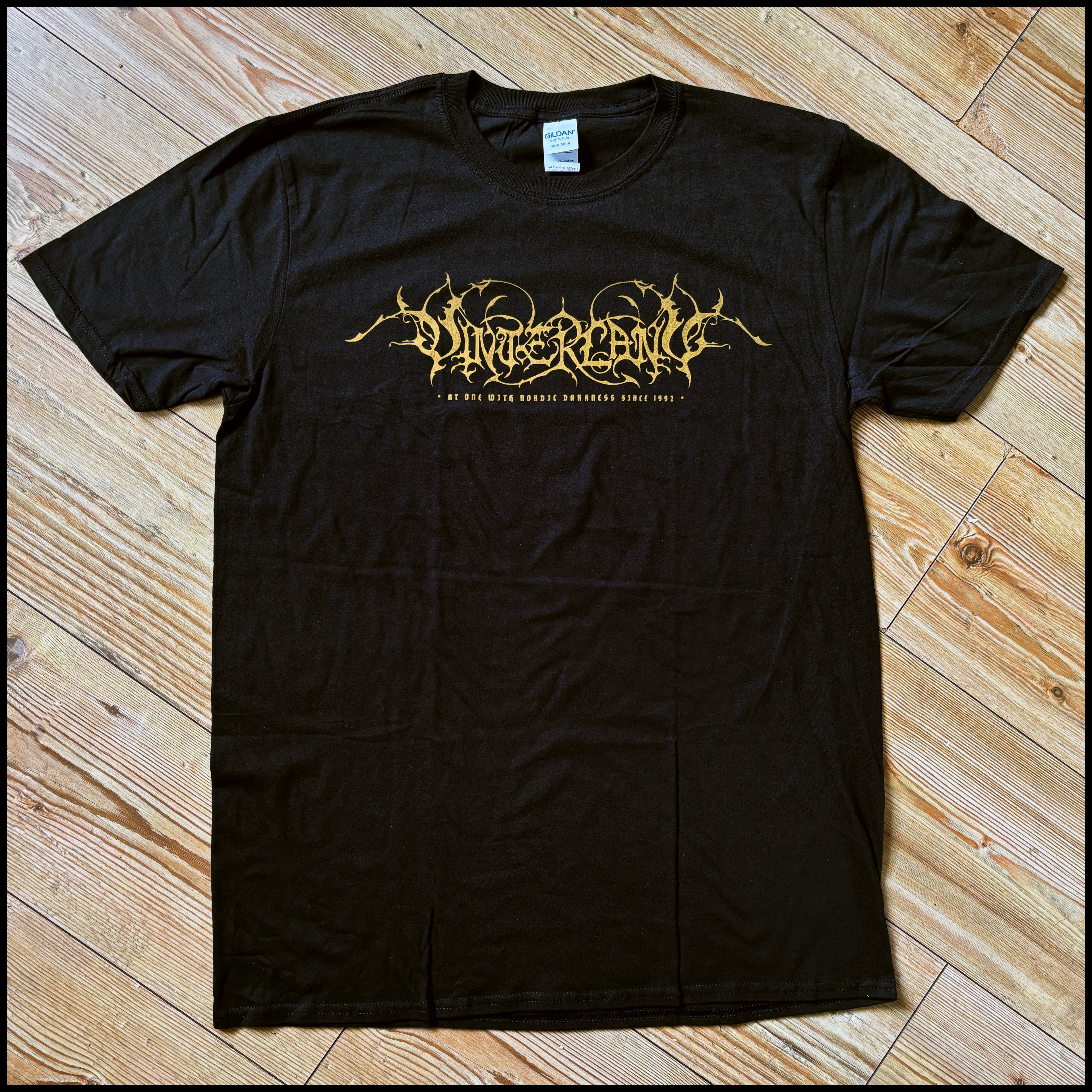 VINTERLAND: official AT ONE WITH NORTHERN DARKNESS shirt (black shirt with gold print)