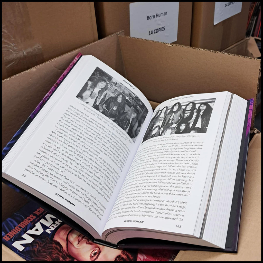 Reprint preorder [15th June 2026] BORN HUMAN: THE LIFE AND MUSIC OF DEATH’S CHUCK SCHULDINER hardback book