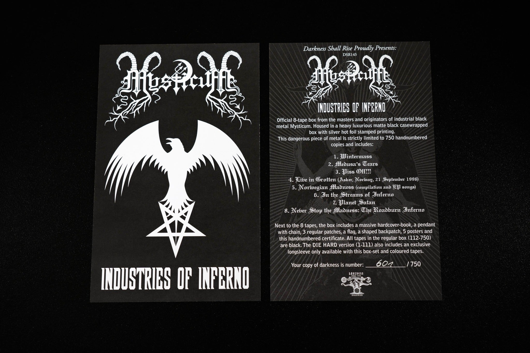 MYSTICUM: Industries of Inferno (ltd 8 cassette boxset & hardcover book + pendant and chain, patches, flag, posters)