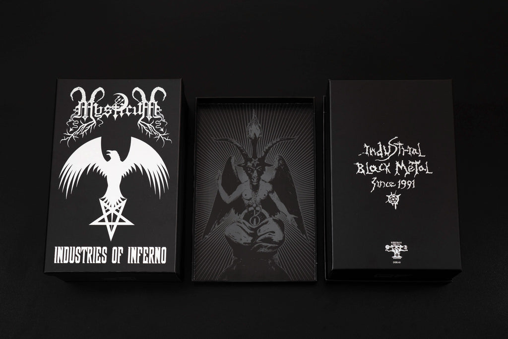 MYSTICUM: Industries of Inferno (ltd 8 cassette boxset & hardcover book + pendant and chain, patches, flag, posters)