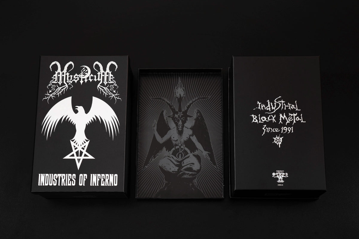 MYSTICUM: Industries of Inferno (ltd 8 cassette boxset & hardcover book + pendant and chain, patches, flag, posters)